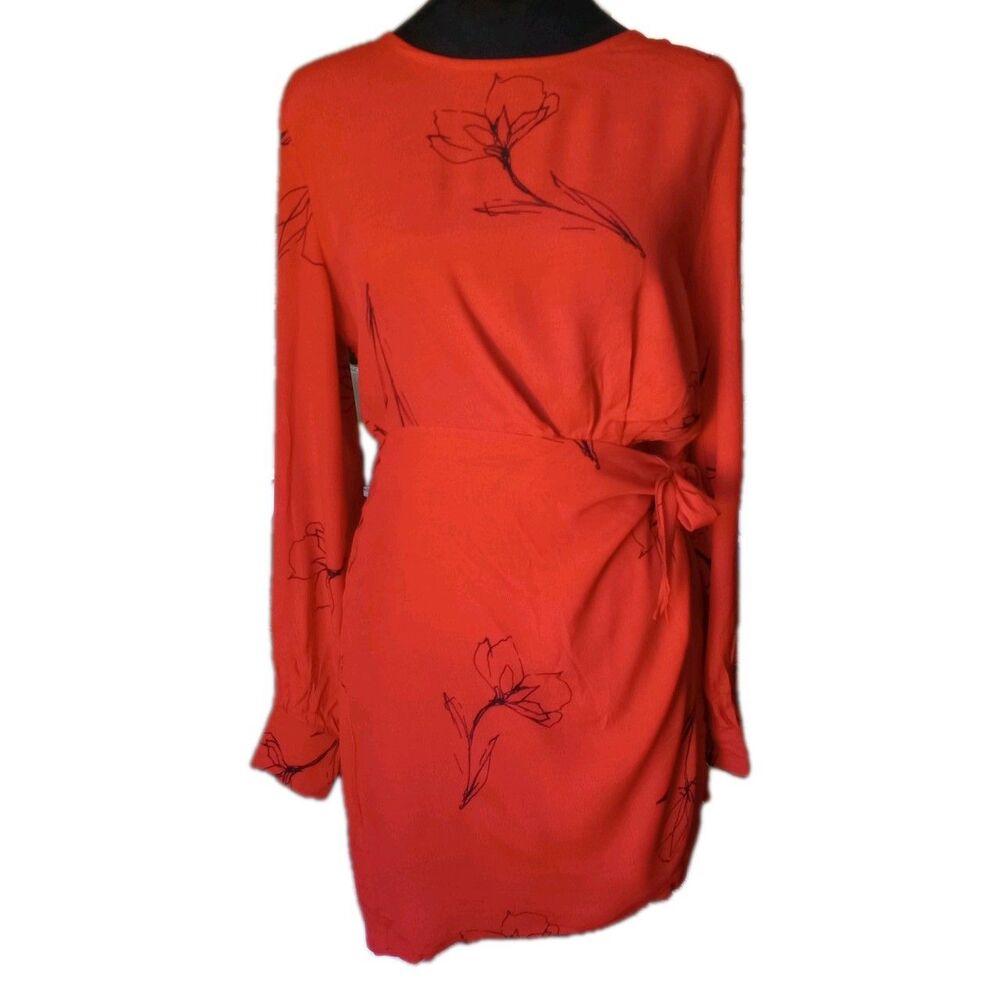 Aster the Label Women's S Red Sketch Faux Wrap Mini Dress, NWT